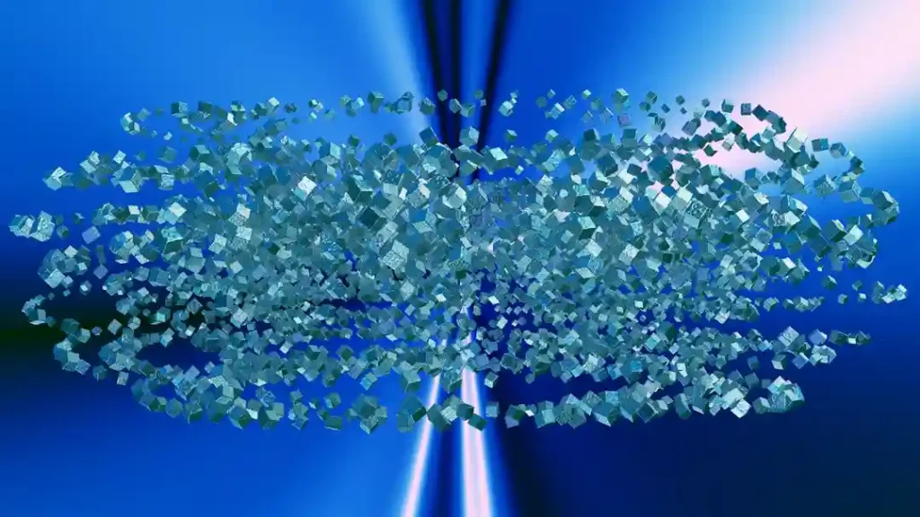 a blue background with a bunch of small objects