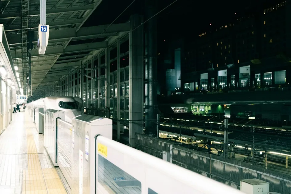 a train station with a train